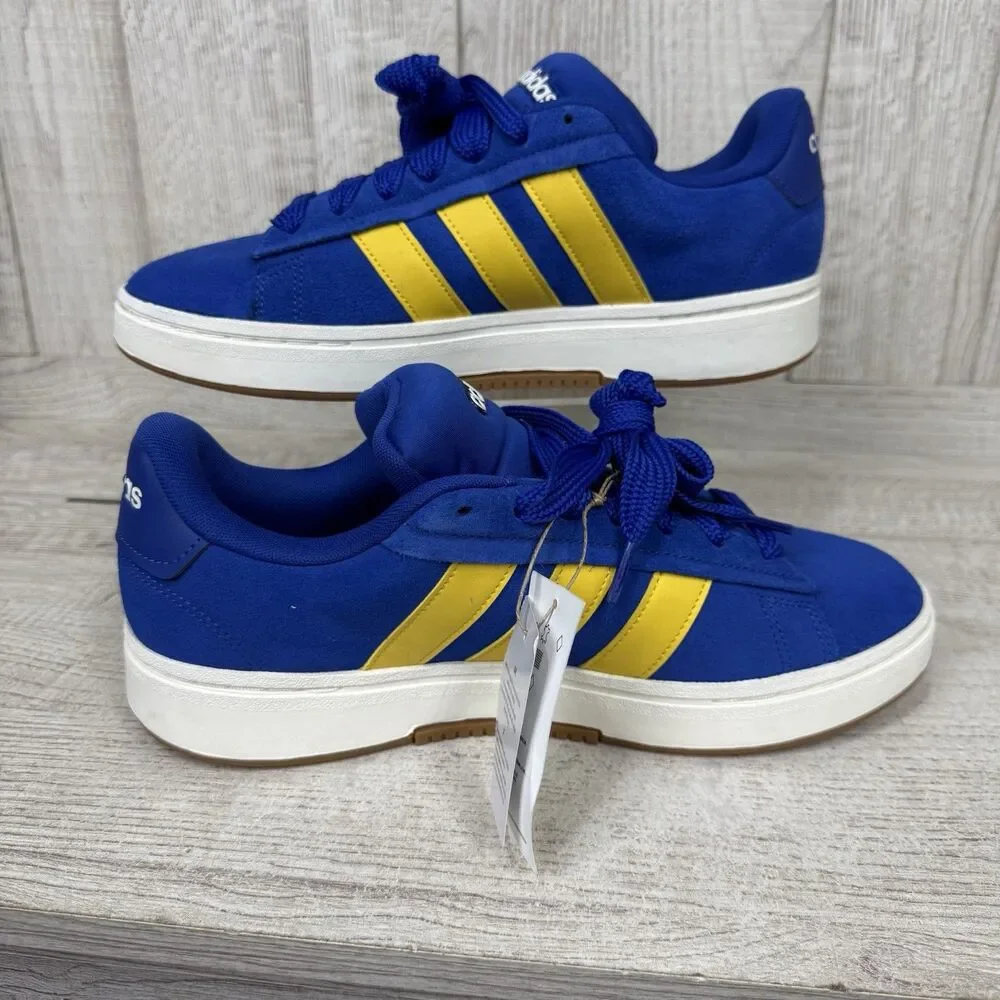 Adidas Grand Court Alpha Lucid Blue Utility Yellow Mens 10.5 Suede Shoes JI1714